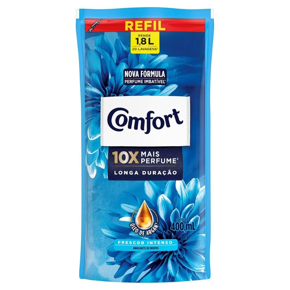 Amaciante Comfort Concentrado Frescor Intenso Sachê 400ml - Embalagem com 12 Unidades