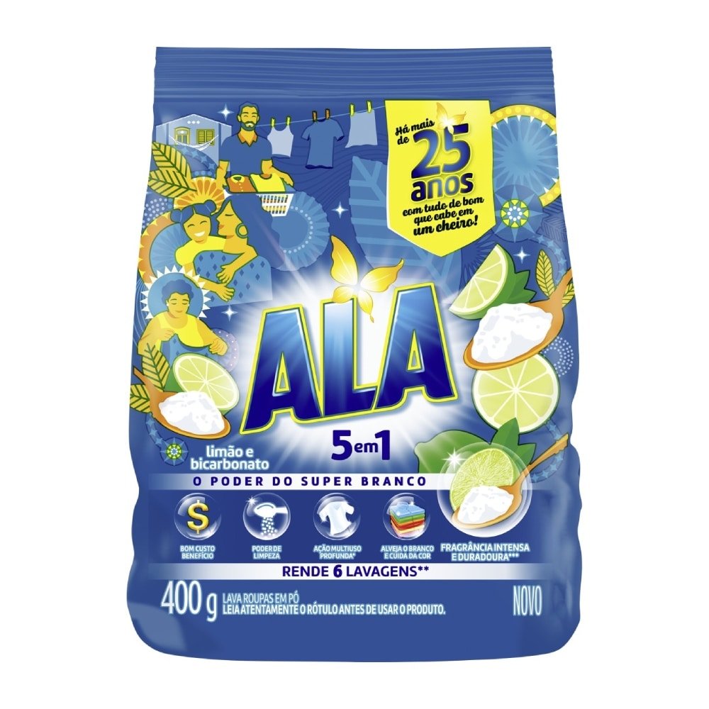 Sabão em Pó Ala Limão e Bicarbonato 400g ¿ Embalagem 27 Unidades
