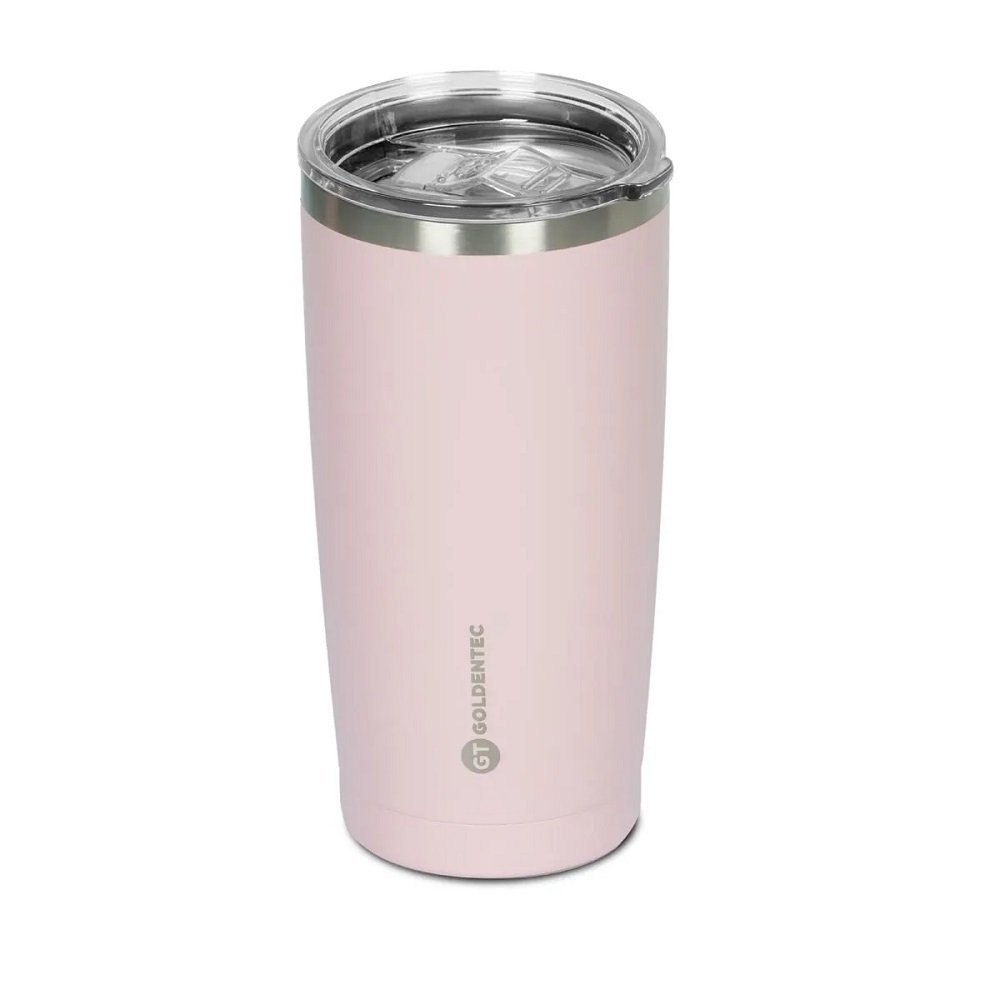 Copo Termico Thermos Goldentec Inox 600ml Rosa Claro com tampa para bebidas quentes ou frias