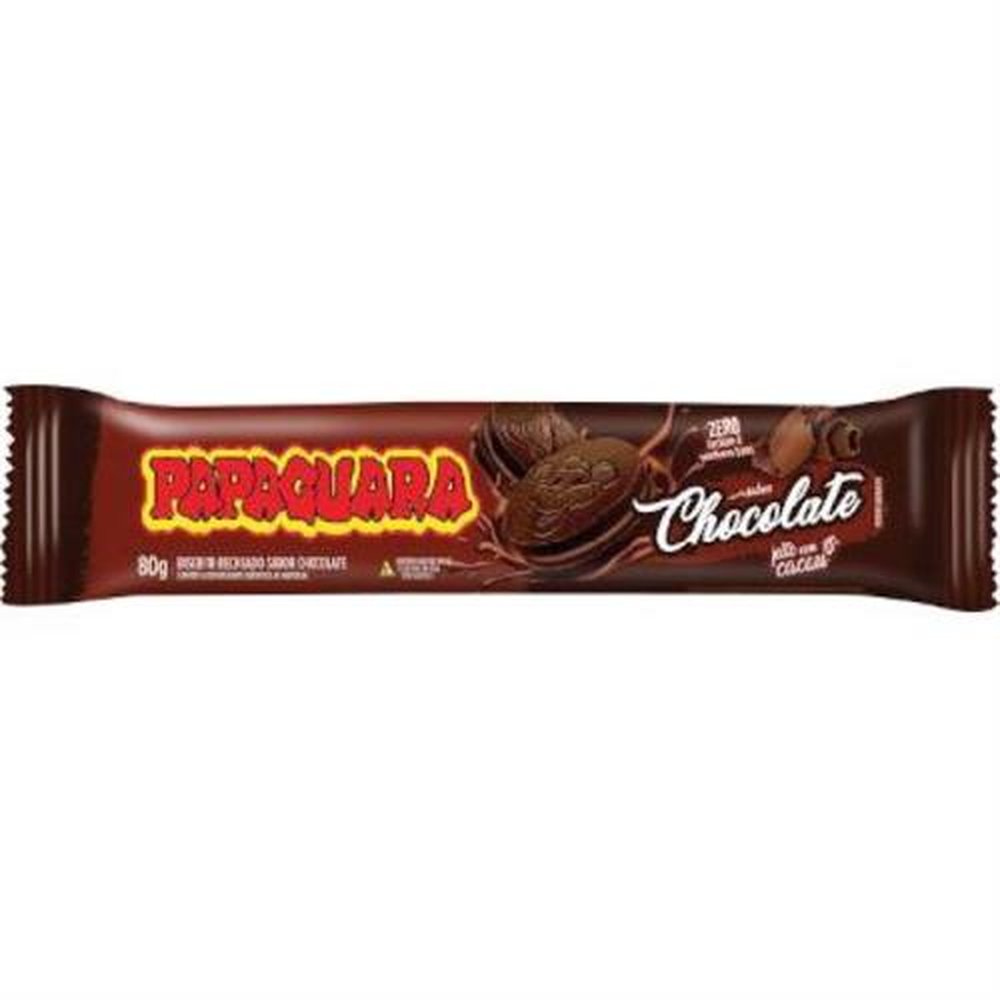 Biscoito Recheado Papaguara Chocolate 80gr- Caixa contém 30 unidades.