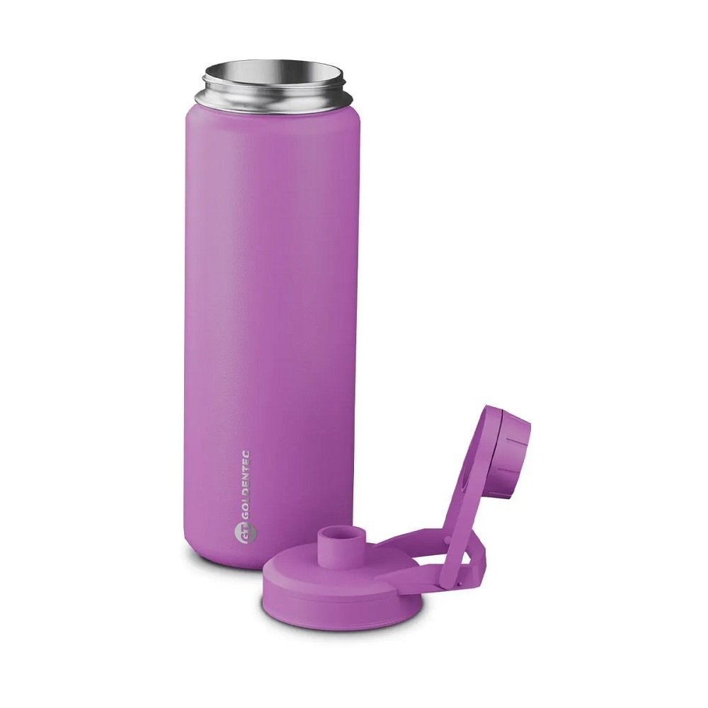 Garrafa Térmica Inox Goldentec 1L Para Bebidas Quentes ou Frias Com Tampa com Bico e Base Emborrachada - Roxo