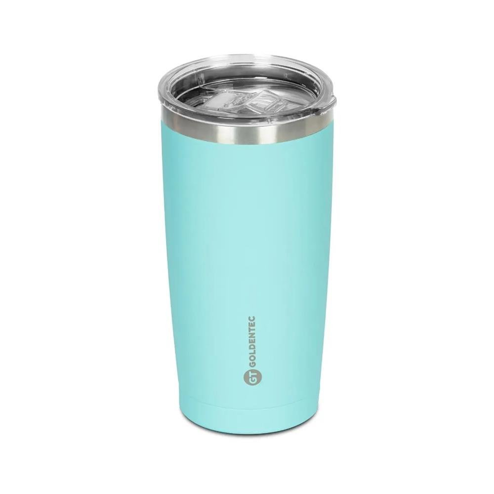 Copo Termico Thermos Goldentec Inox 600ml com Tampa Azul Claro Para Bebidas Quentes ou Frias