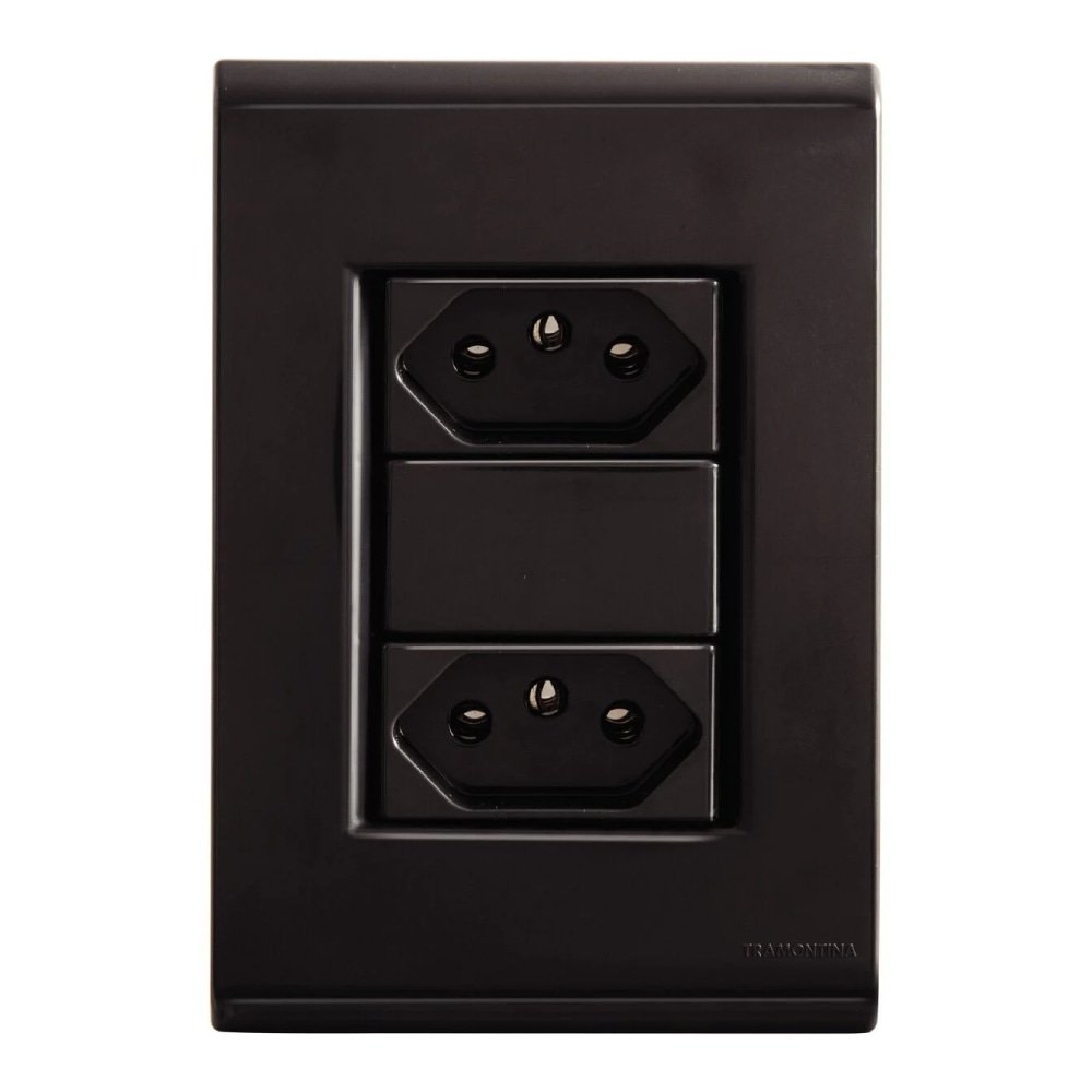 Tomada Liz Tramontina Dupla 2p+T 20A Com Placa 4x2 Grafite