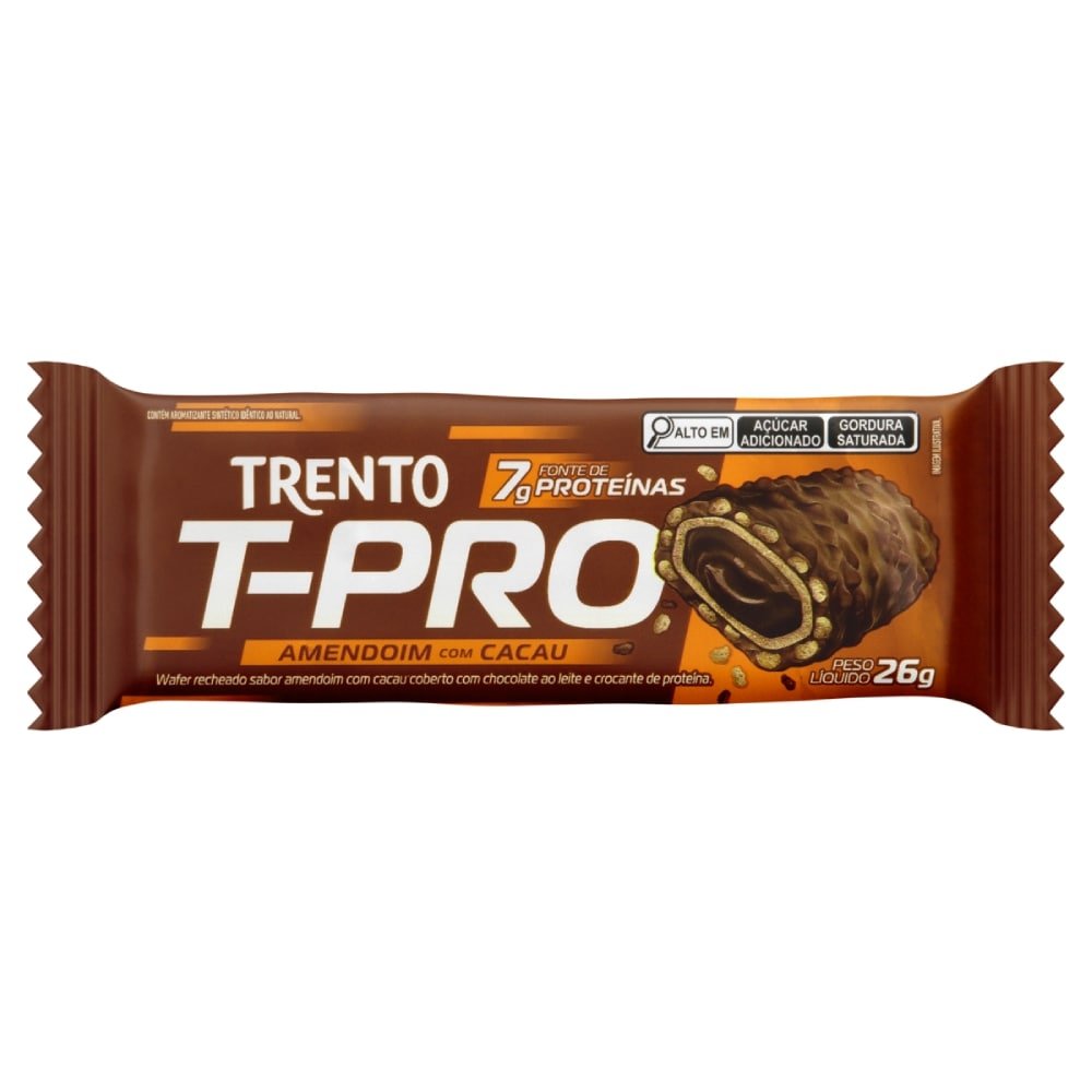 Chocolate Trento Wafer T-Pro Amendoim Cacau com Whey Protein 26g - Embalagem com 12 Unidades