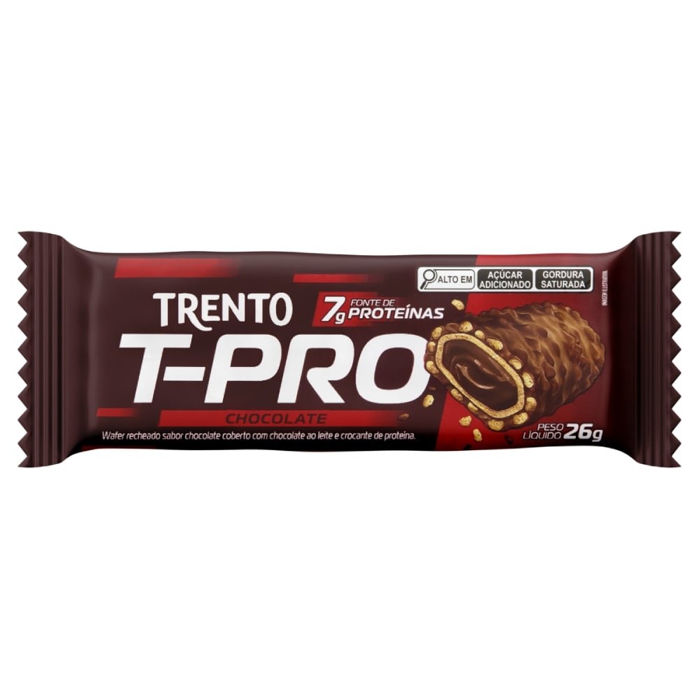 Chocolate Trento Wafer T-Pro Chocolate ao Leite com Whey Protein 26g - Embalagem com 12 Unidades