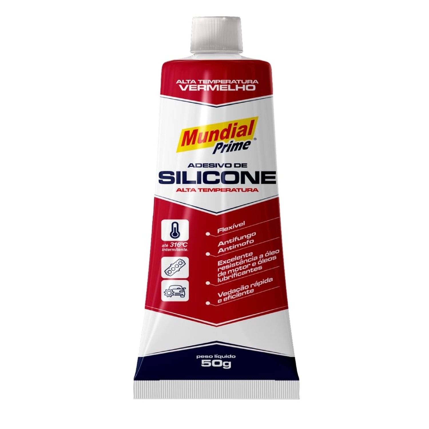 Silicone Acético Mundial Prime Alta Temperatura Vermelho 50g