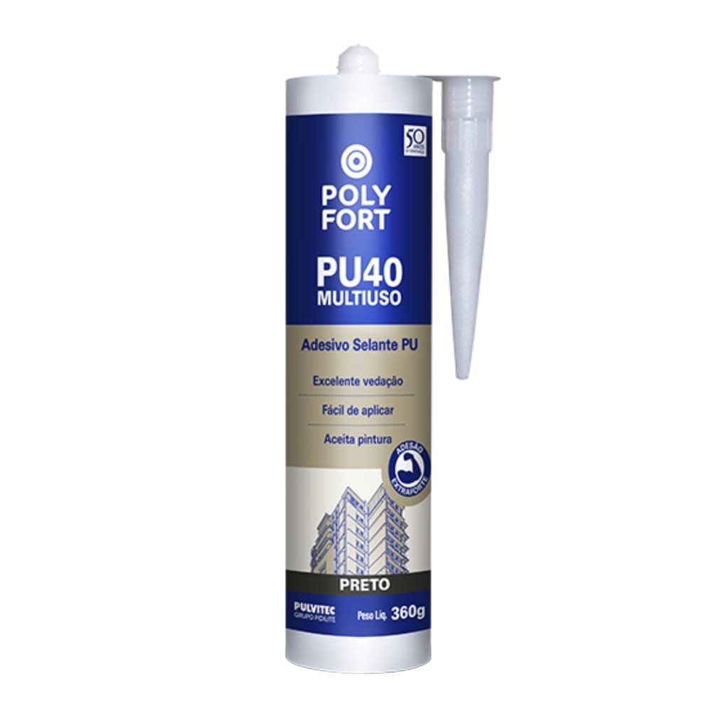 Adesivo Selante PU40 Polyfort Multiuso Preto 360g
