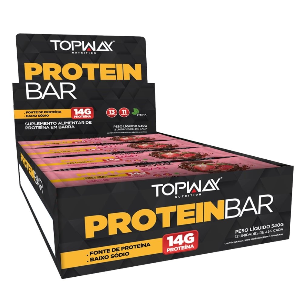 Barra de Proteína Topway Morango 45g - Embalagem com 12 Unidades