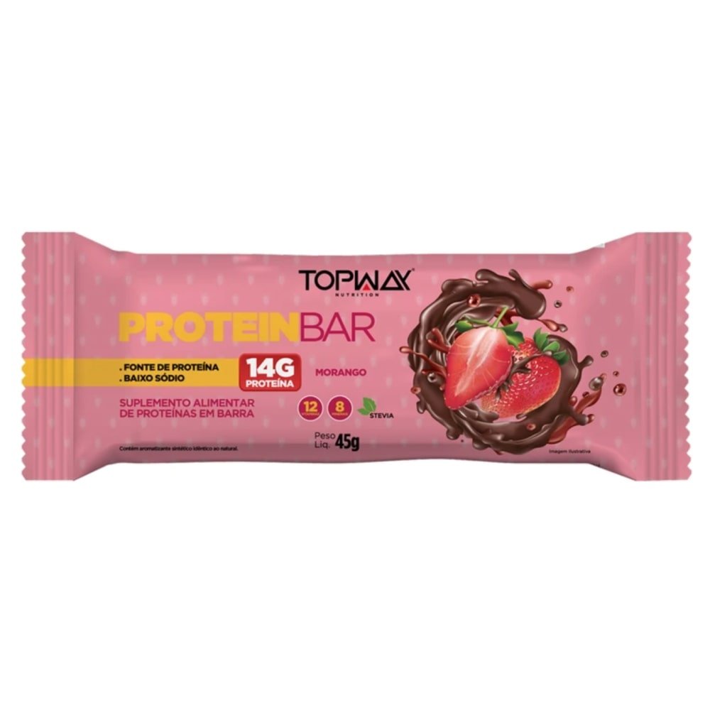 Barra de Proteína Topway Morango 45g - Embalagem com 12 Unidades