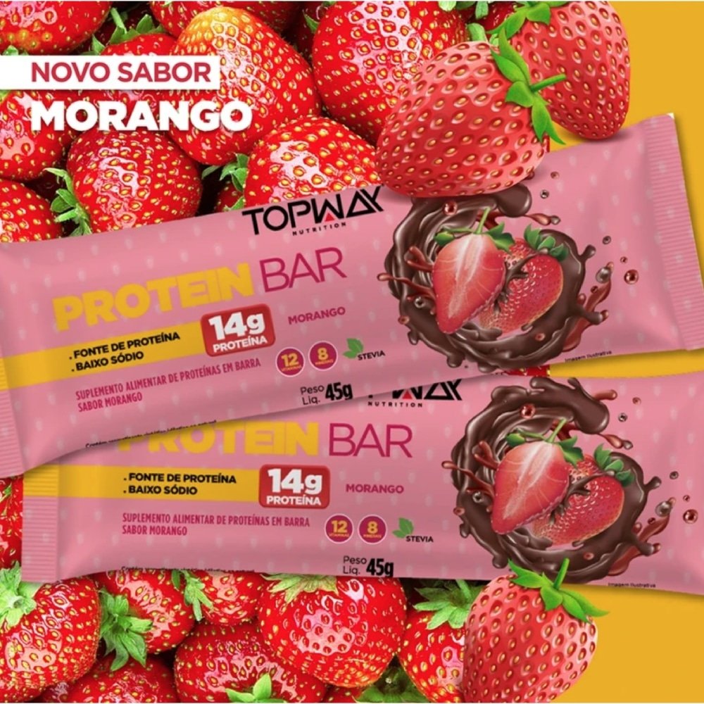 Barra de Proteína Topway Morango 45g - Embalagem com 12 Unidades