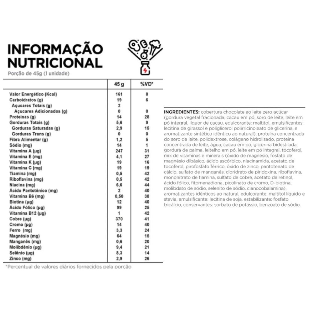 Barra de Proteína Topway Brigadeiro 45g - Embalagem com 12 Unidades