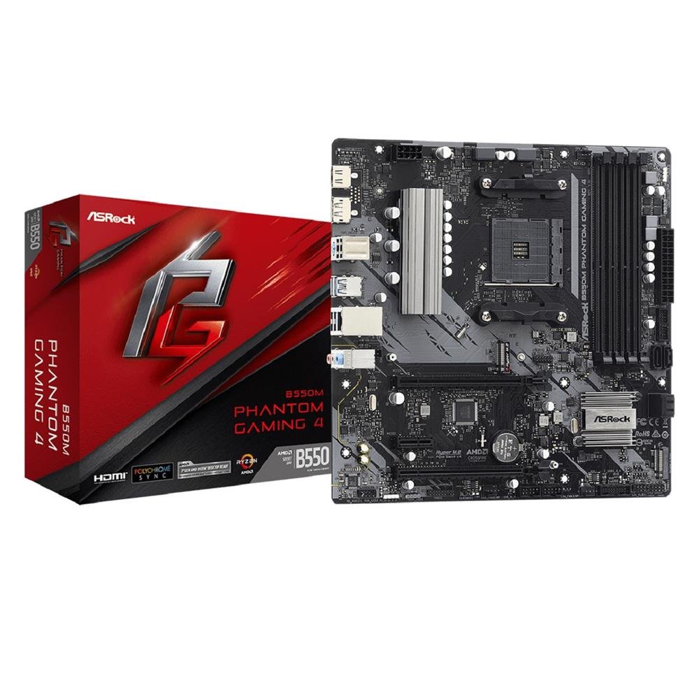 Placa Mãe Asrock B550m Phantom Gaming 4, Chipset B550, Amd Am4, Matx, Ddr4
