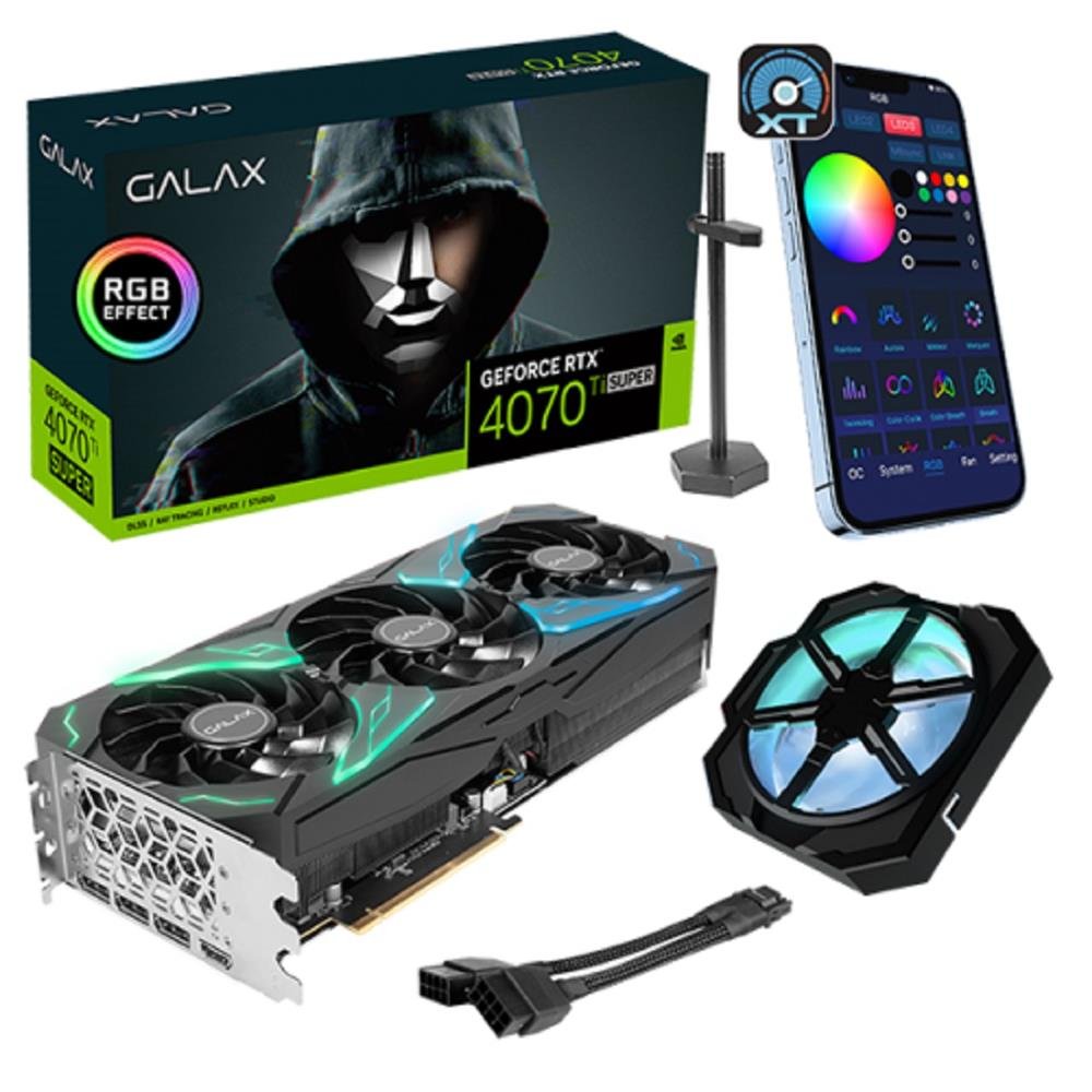 Placa De Vídeo Galax Geforce Rtx 4070 Ti Super Sg 1-Click Oc, 16Gb, Gddr6x, 256-Bit, Rgb, Preto