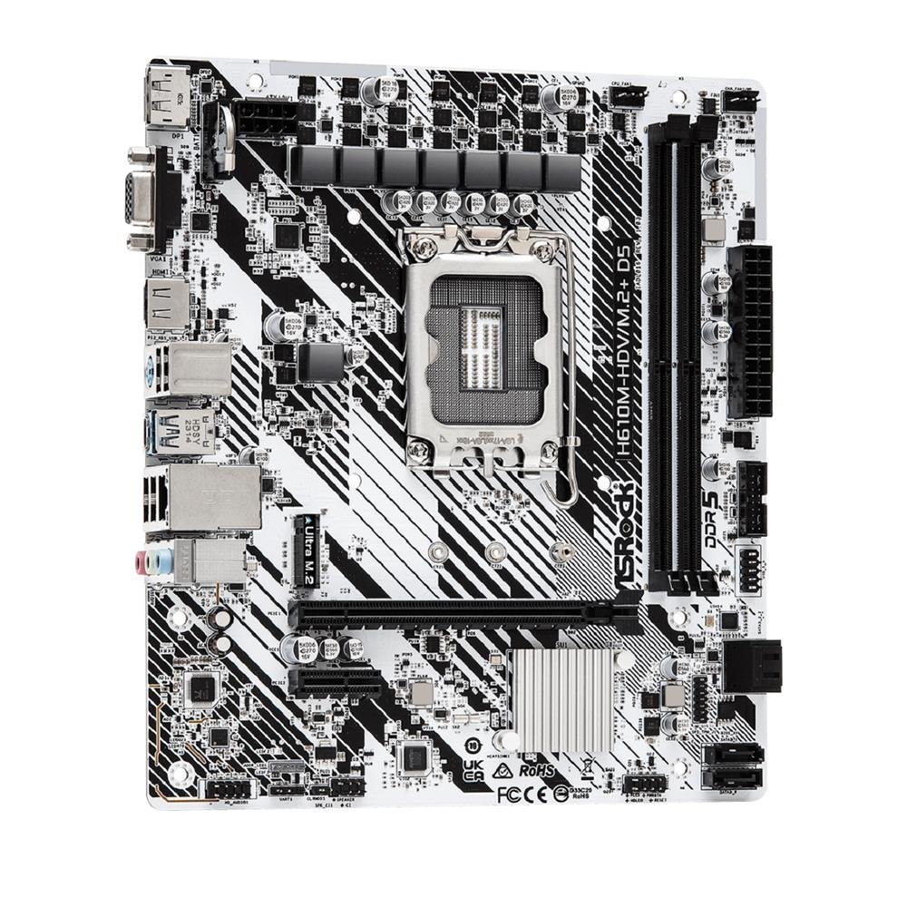 Placa Mãe ASRock H610M-HDV/M.2+ D5, Chipset H610, Intel LGA 1700, mATX, DDR5