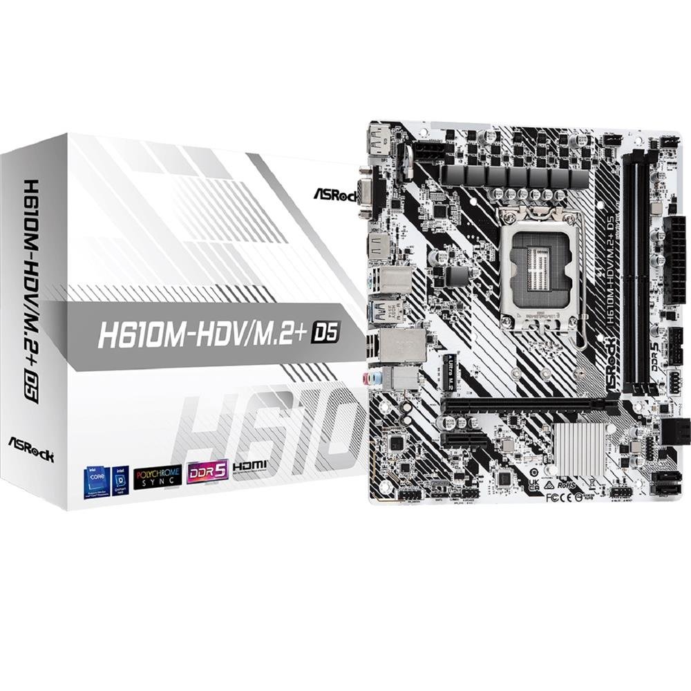 Placa Mãe ASRock H610M-HDV/M.2+ D5, Chipset H610, Intel LGA 1700, mATX, DDR5