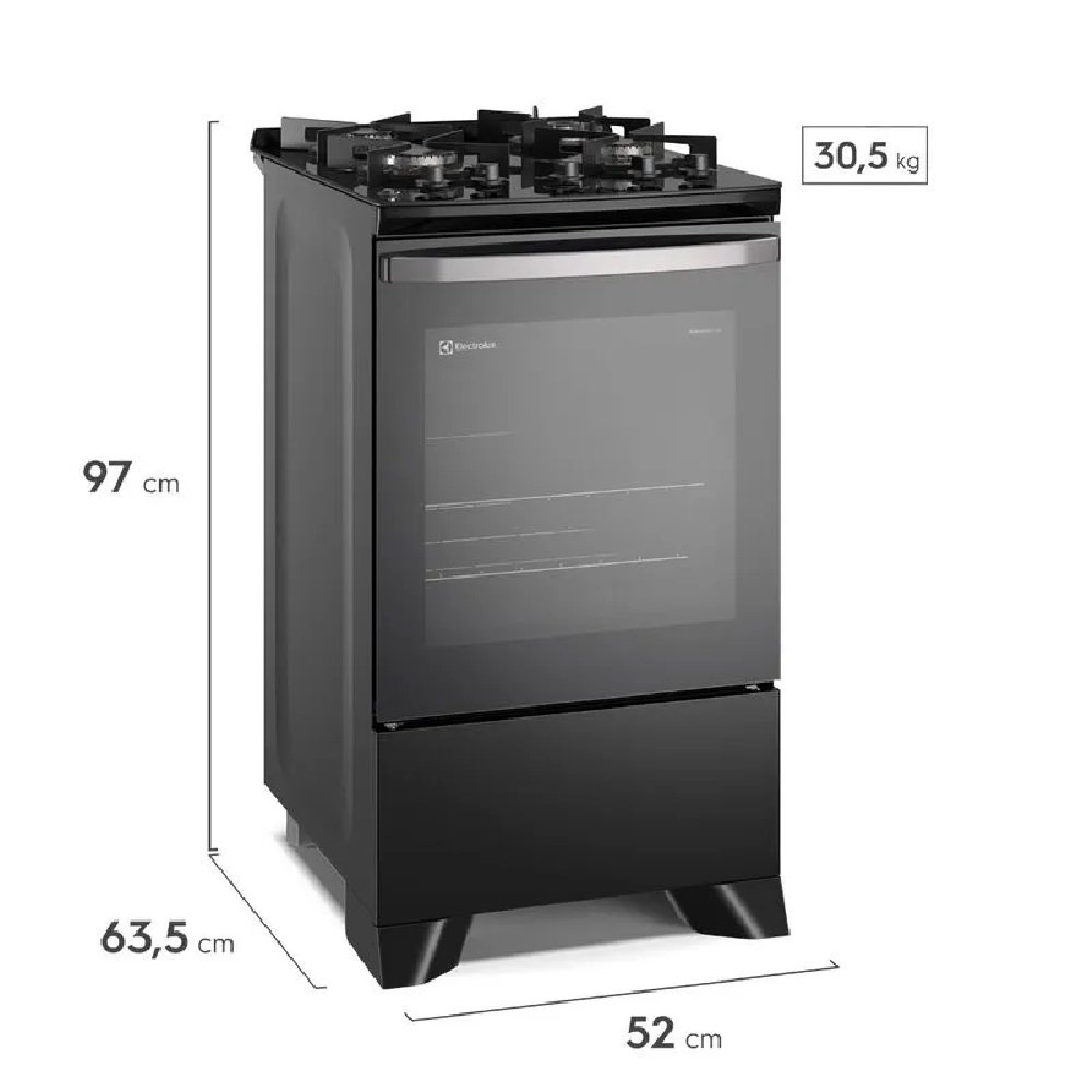 Fogão Electrolux 4 Bocas Efficient Com Mesa De Vidro Perfectcook E Vaporbake Preto Fe4gp - Bivolt