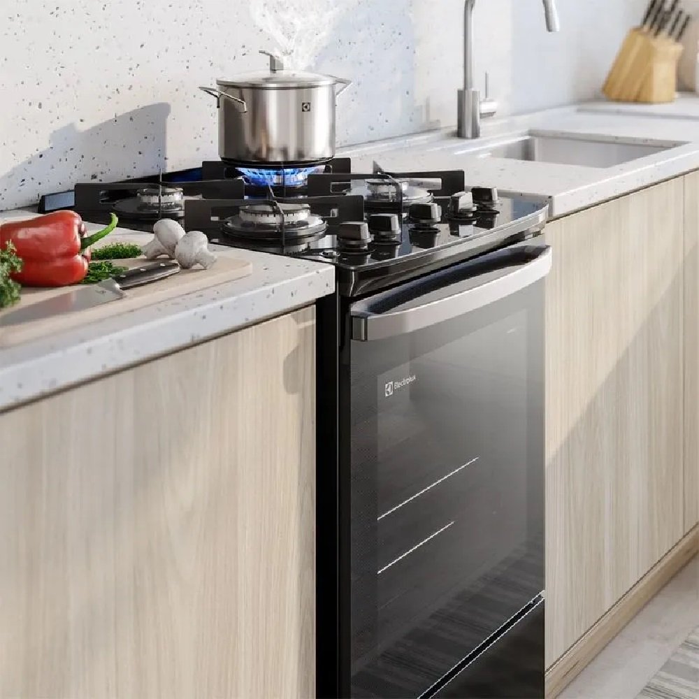 Fogão Electrolux 4 Bocas Efficient Com Mesa De Vidro Perfectcook E Vaporbake Preto Fe4gp - Bivolt
