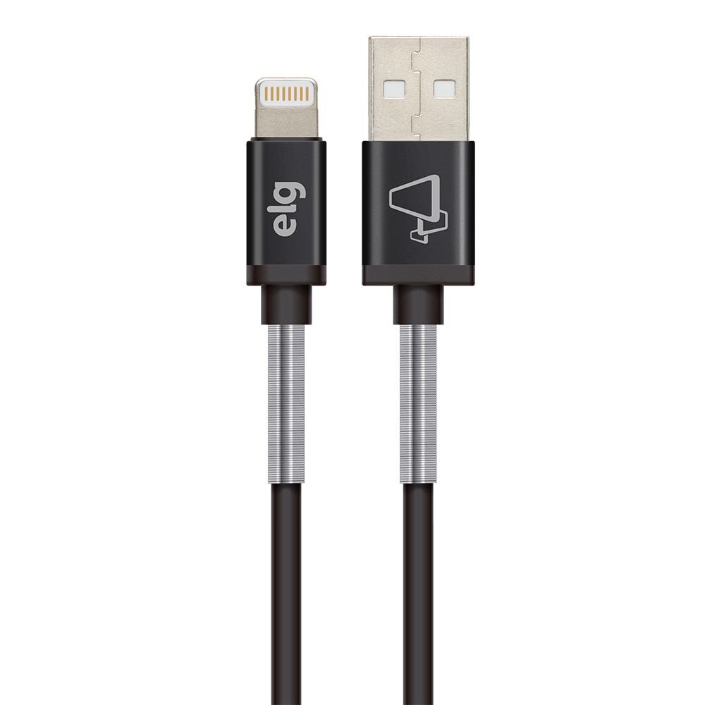 Cabo De Recarga e Sincronizacao Lightning Com Mola Inox De Protecao - Preto