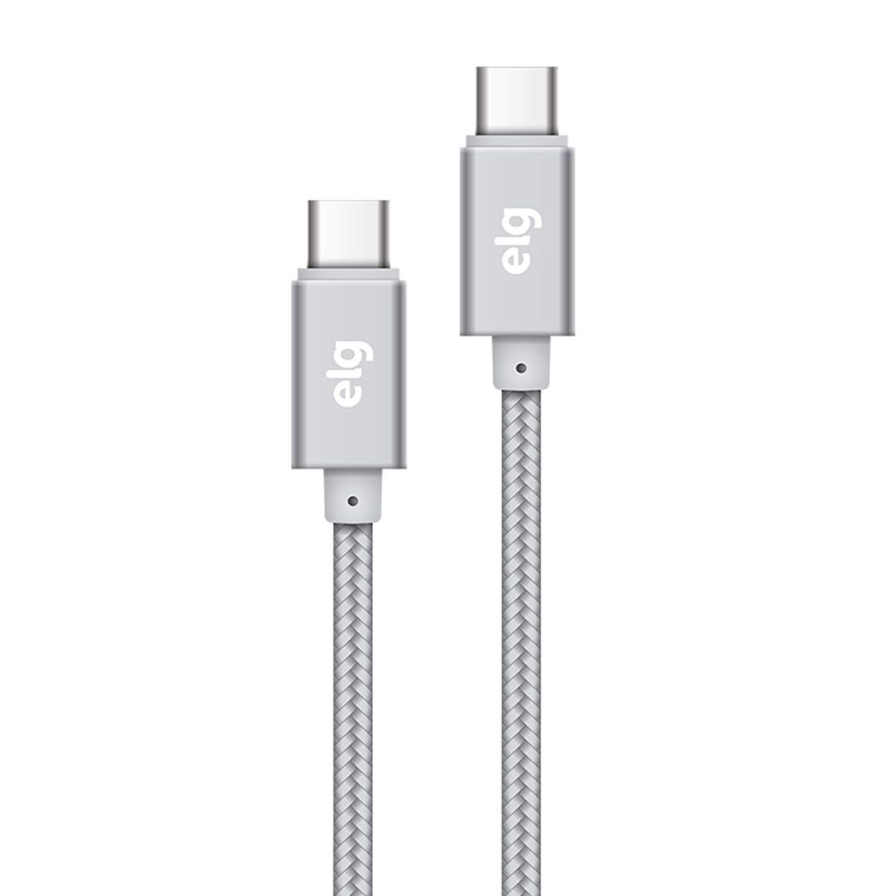Cabo Nylon Reforçado 3A/15W - USB Tipo-C Para USB Tipo-C - 2 Metro - Prata - ELG
