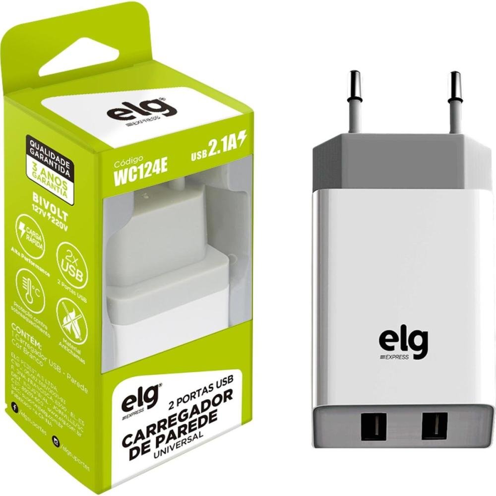 Carregador De Parede Universal Wc124e Branco 2P Usb Elg Un.Venda: Pc/1