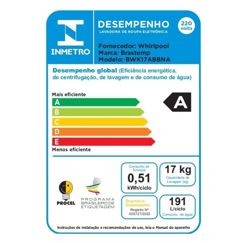 Lavadora Automática Brastemp 17 Kg BWK17AB - 480W, Branca, 220V