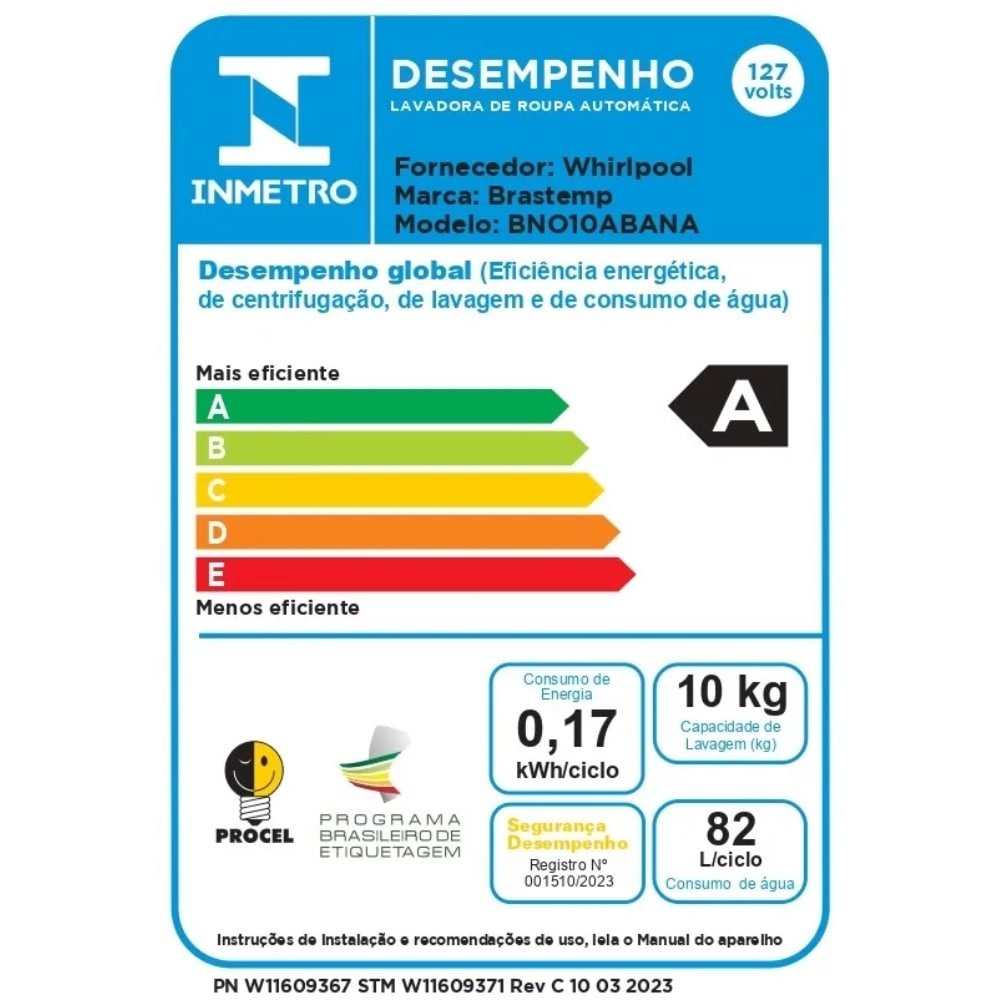 Lavadora e Secadora Brastemp 10 Kg BNO10A - 15 Ciclos, Branca, 110V