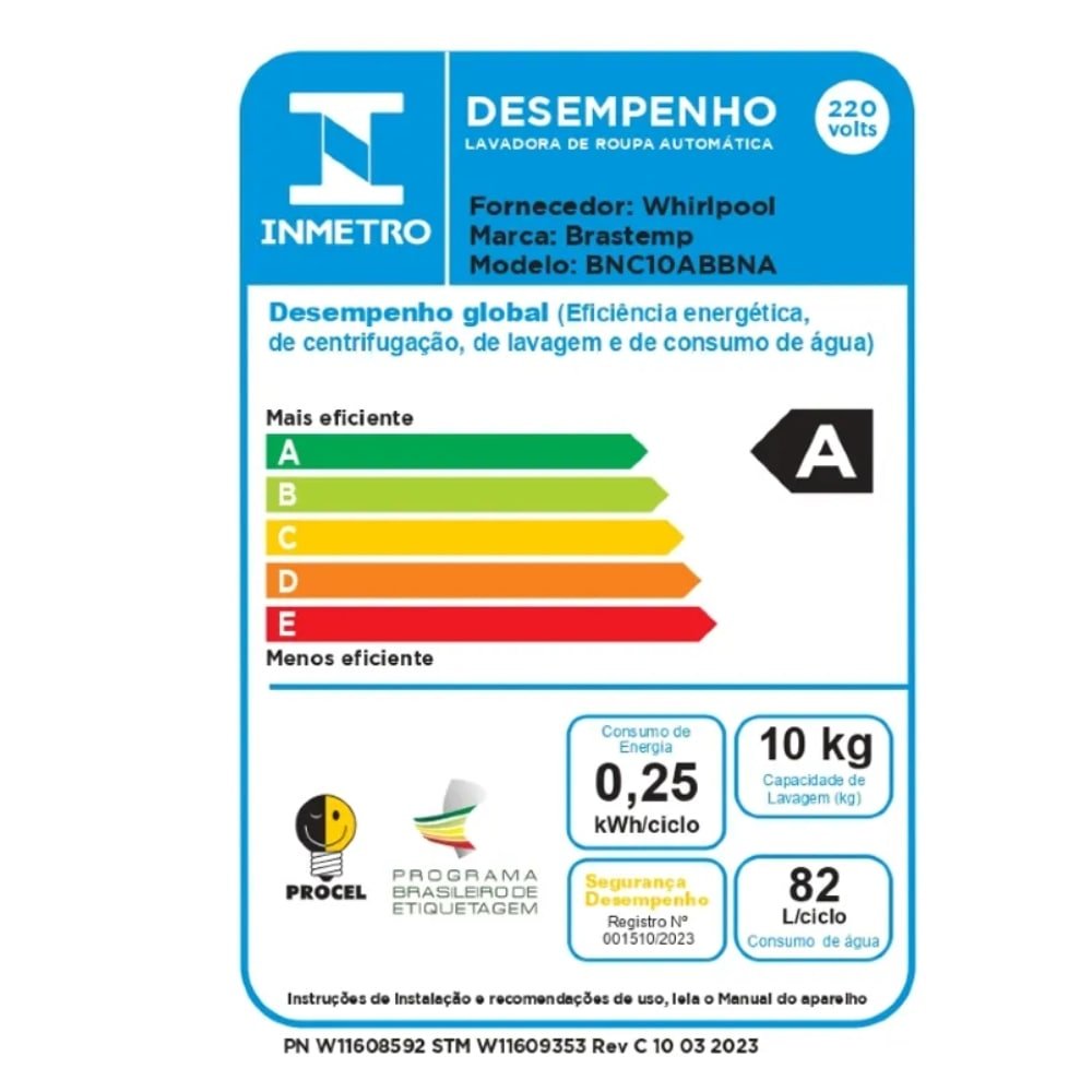 Lavadora e Secadora Brastemp 10 Kg BNC10A - 24 Ciclos, Branca, 220V