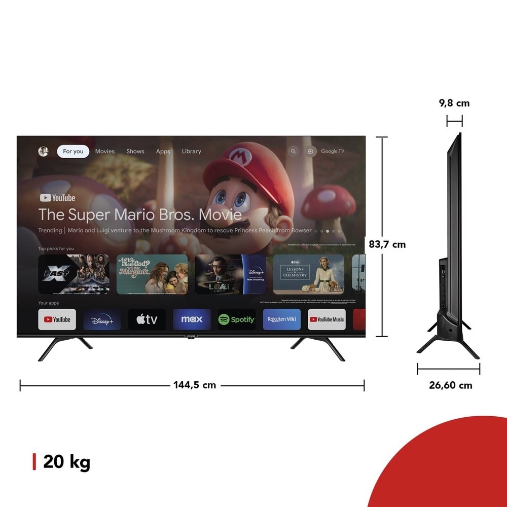 Smart TV Led 65" Aiwa AWS-TV-65-BL-01-G - 4K UHD com Wi-Fi, 2 USB, 4 HDMI, Google TV, Dolby Vision