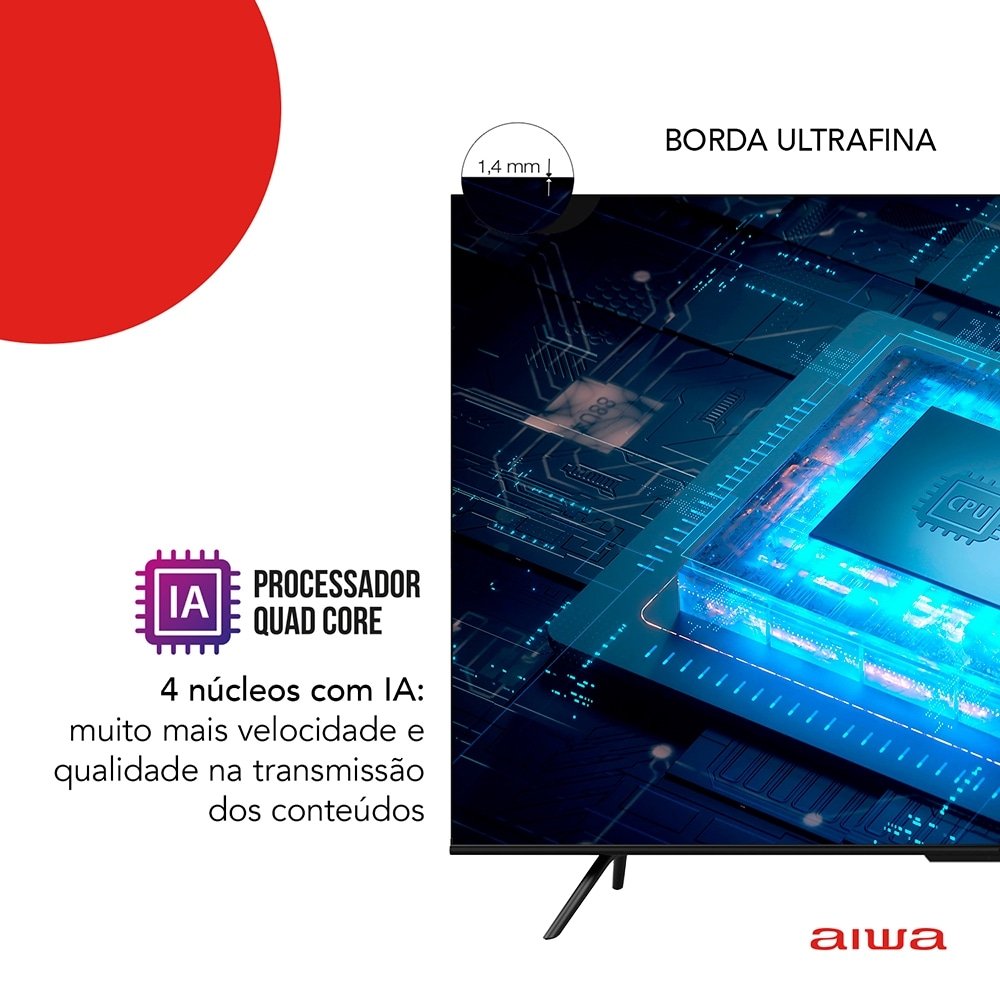 Smart TV Led 75" Aiwa AWS-TV-75-BL-01-G - 4K UHD com Wi-Fi, 2 USB, 4 HDMI, Google TV, Dolby Vision