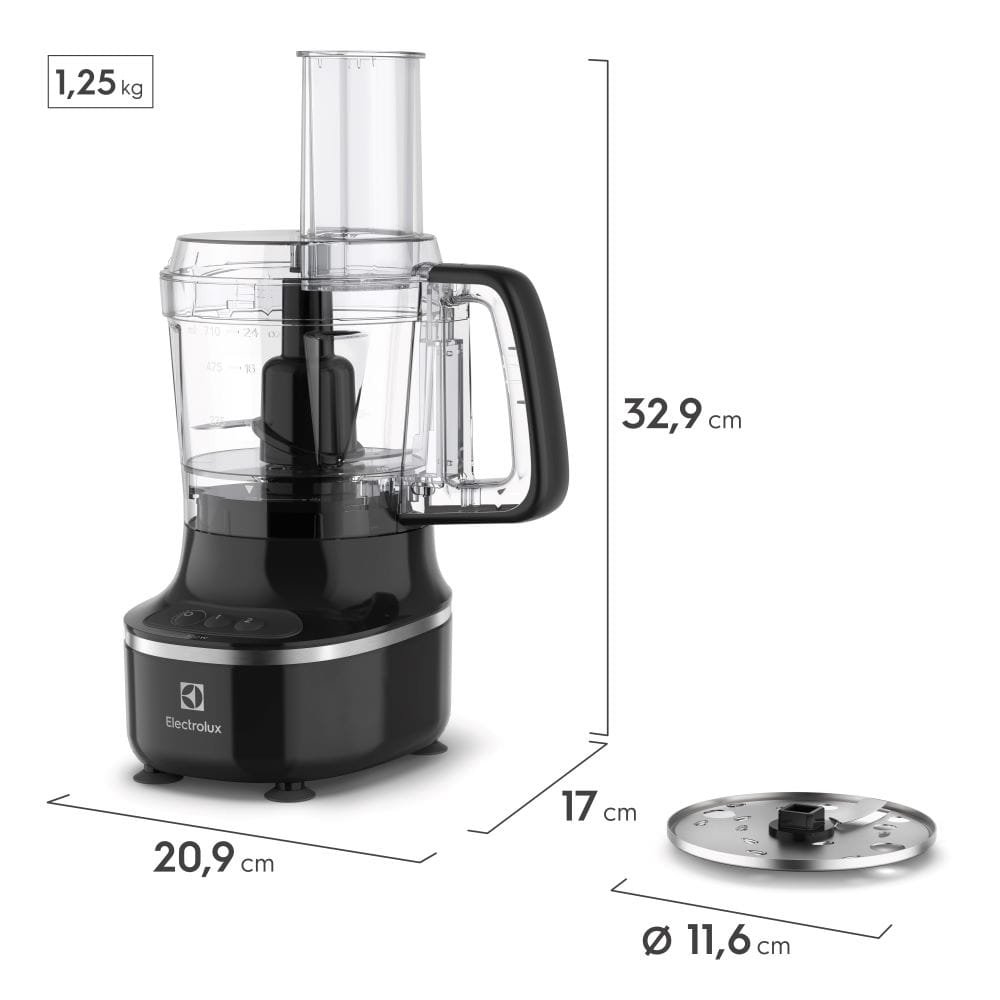 Processador de Alimentos Electrolux Efficient EFP500 - 2 Velocidades + Pulsar, 300W, Preto, 220V