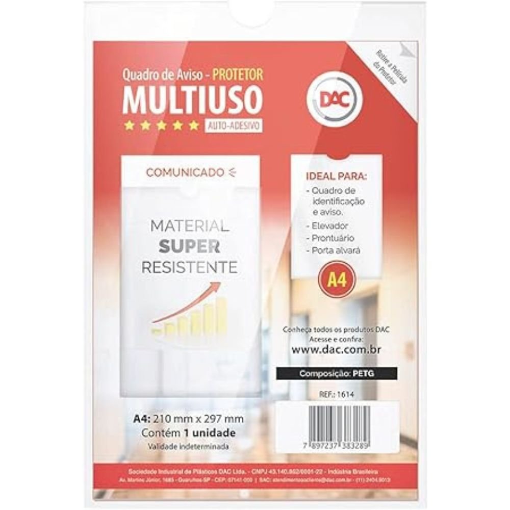 Protetor A4 Acrílico Multiuso Embalagem Individual 1614 Transparente Dac
