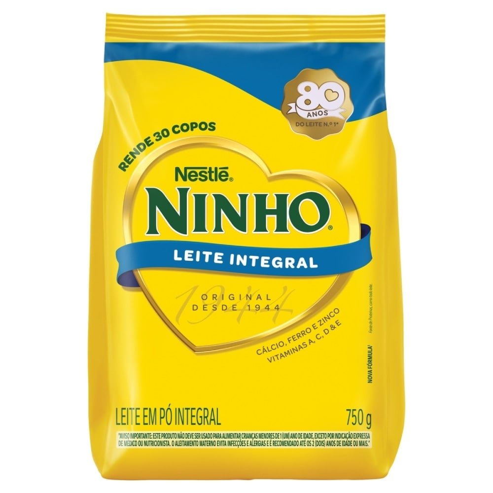Leite em Pó Ninho Integral Sachê 750g - Embalagem com 12 Unidades