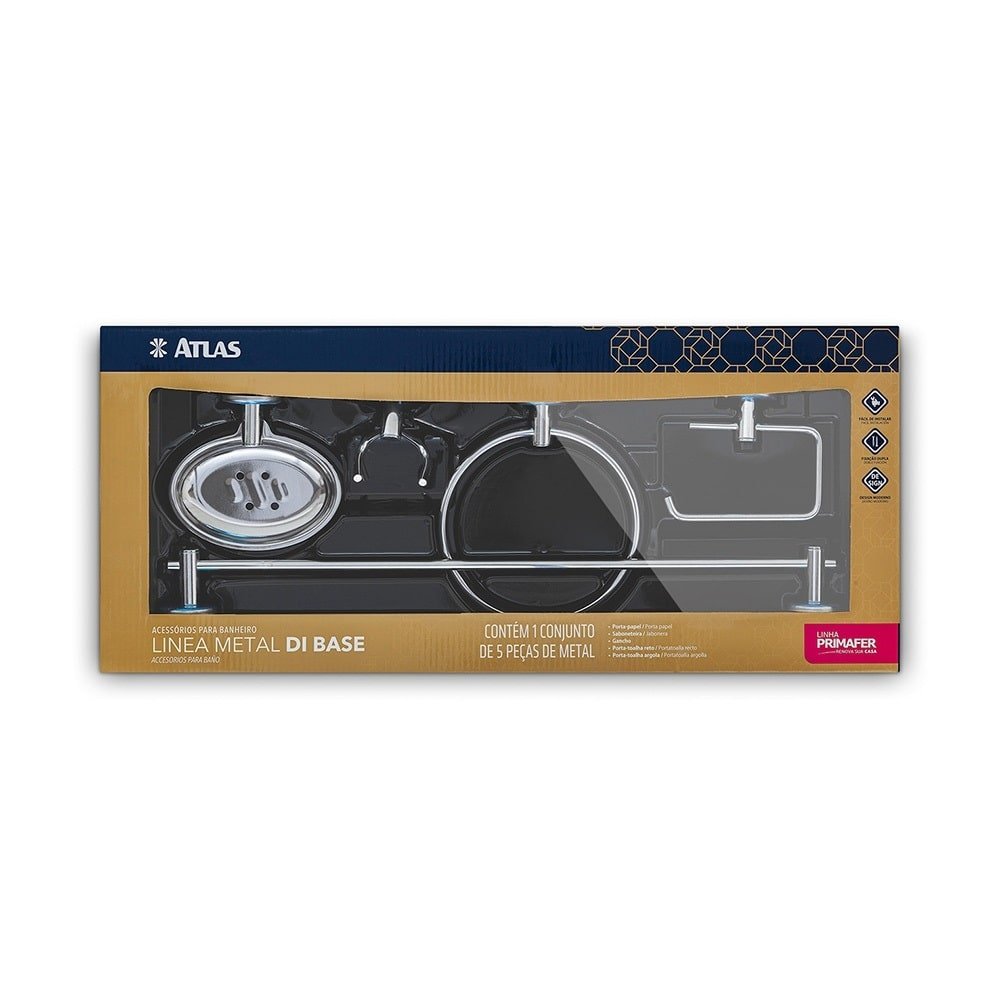 Kit Acessório Banheiro Atlas Metal Polido 5 Peças