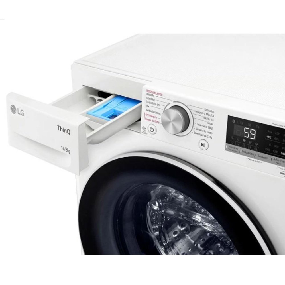Máquina de Lavar Roupas 14Kg LG CV5014WC4A - Lava e Seca, Branco, 220V