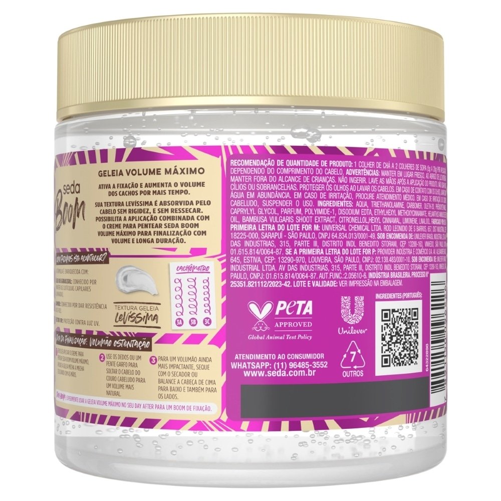 Geleia Capilar Seda Boom Volume Máximo 500g
