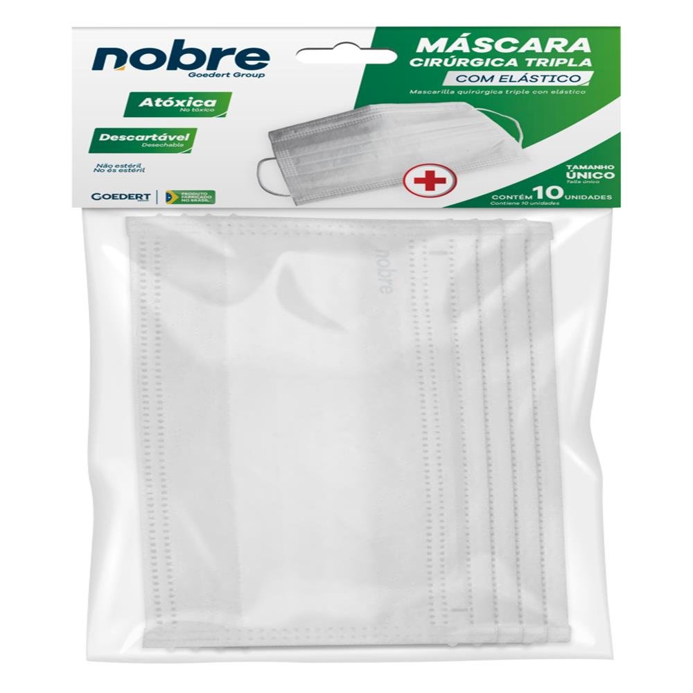 Mascara Cirurgica Tripla Com Elastico Camada Acoplada Com 10 Unidades Nobre