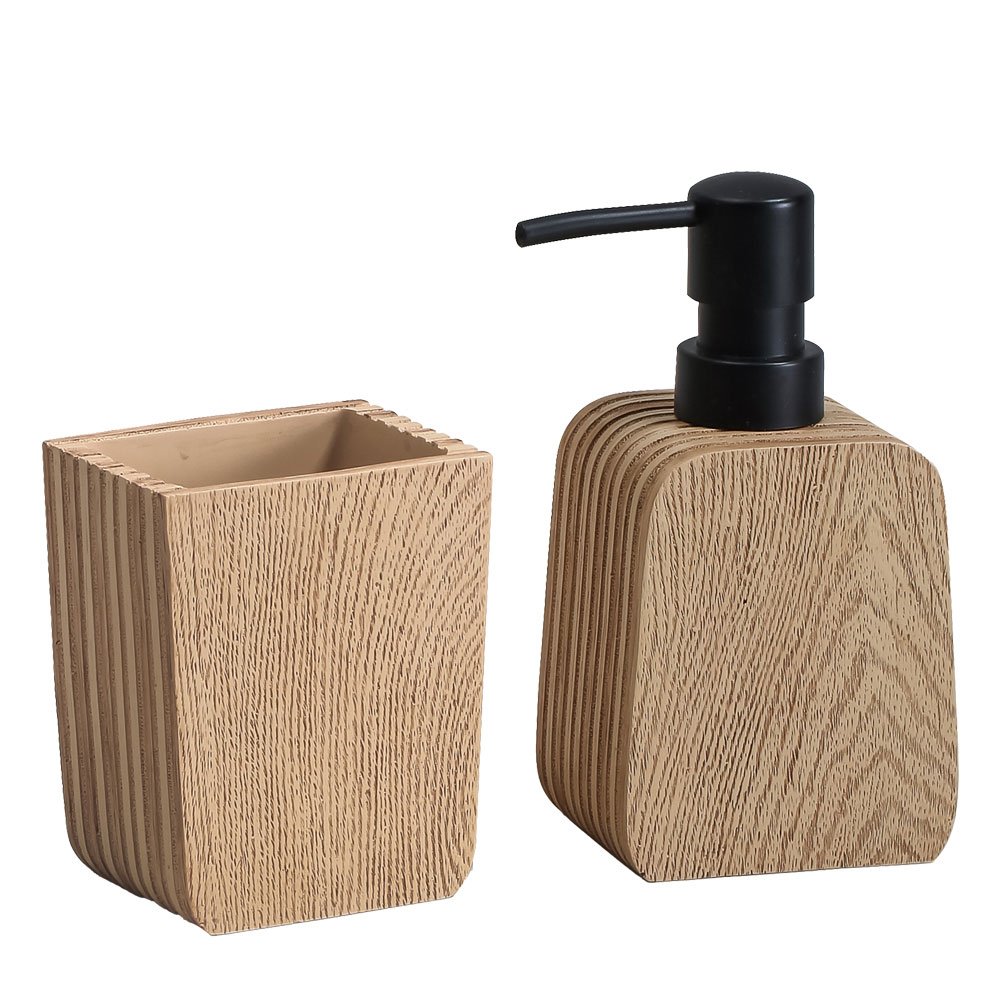 Conjunto Para Banheiro Com 2 Peças Resina Textura Madeira Mood
