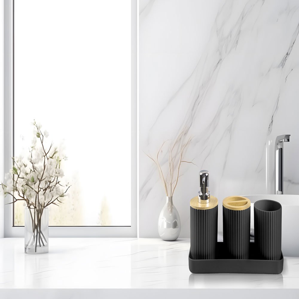 Conjunto Para Banheiro Com 6 Peças Preto Nature Mood