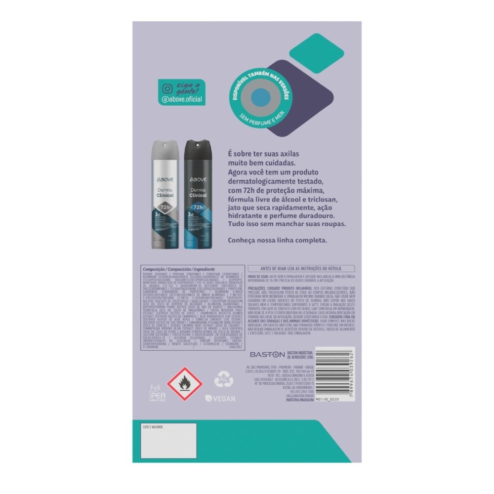 Desodorante Above Aerossol Women Derma Clinical 150ml - Embalagem com 2 Unidades