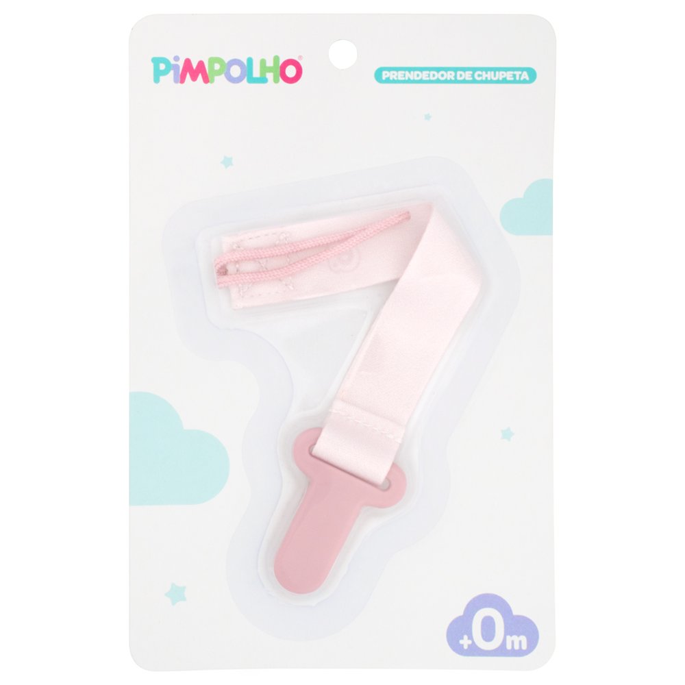 Kit Prendedor De Chupeta Liso 14Cm Feminino Pimpolho Com 4 Unidades.