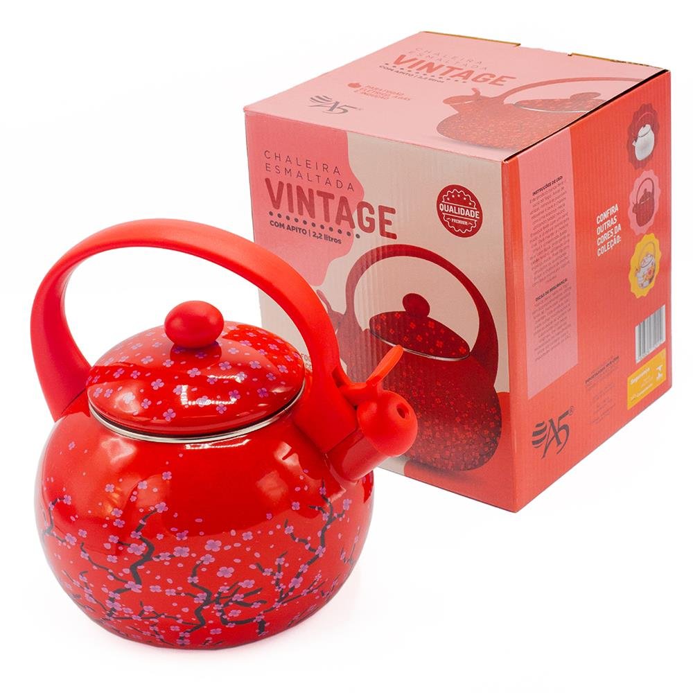 Chaleira Esmaltada Vintage 2,2 Litros Vermelha