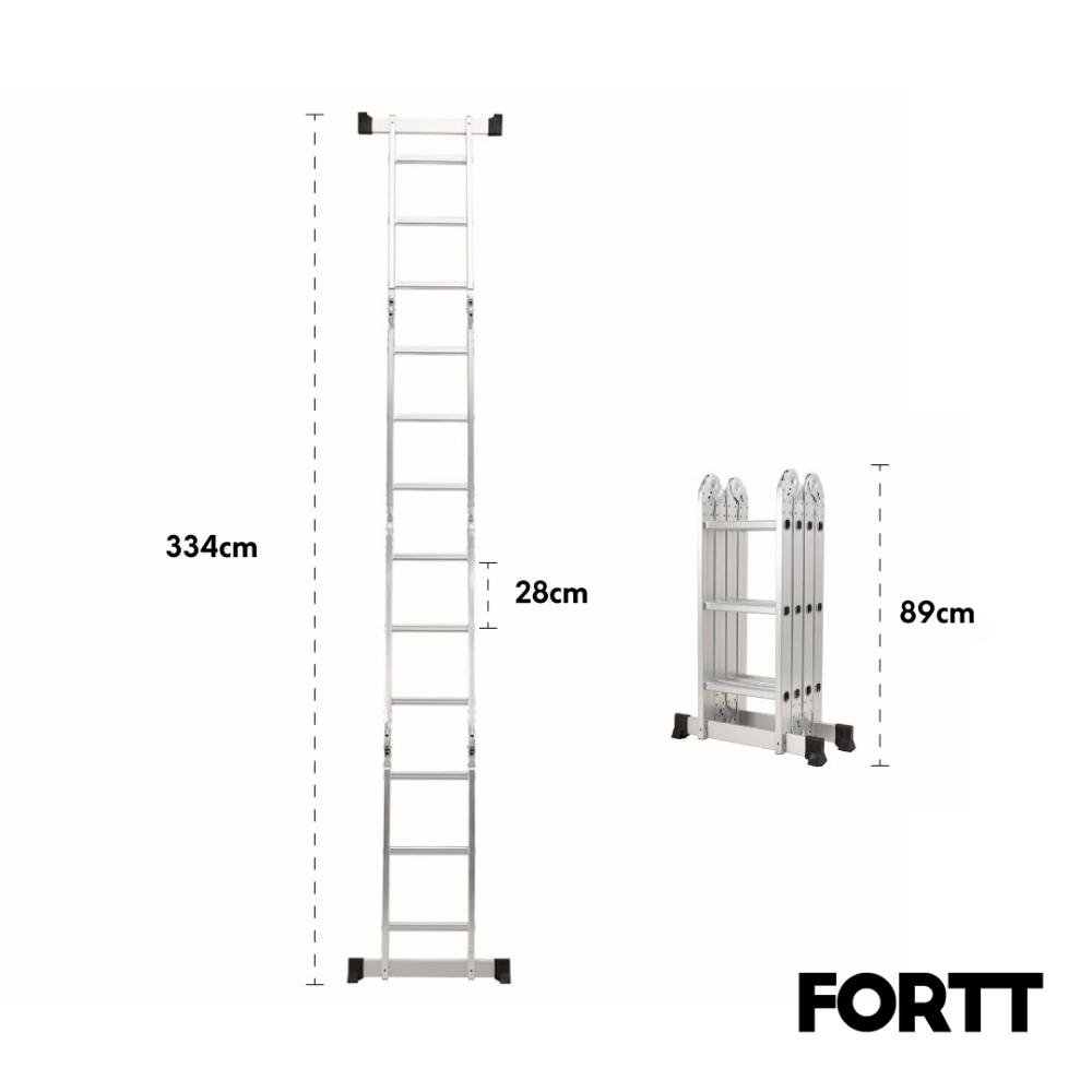 Escada Articulada Multifuncional 4x3 Aluminio Fortt 12 Degraus 3.34m - EAM4X3