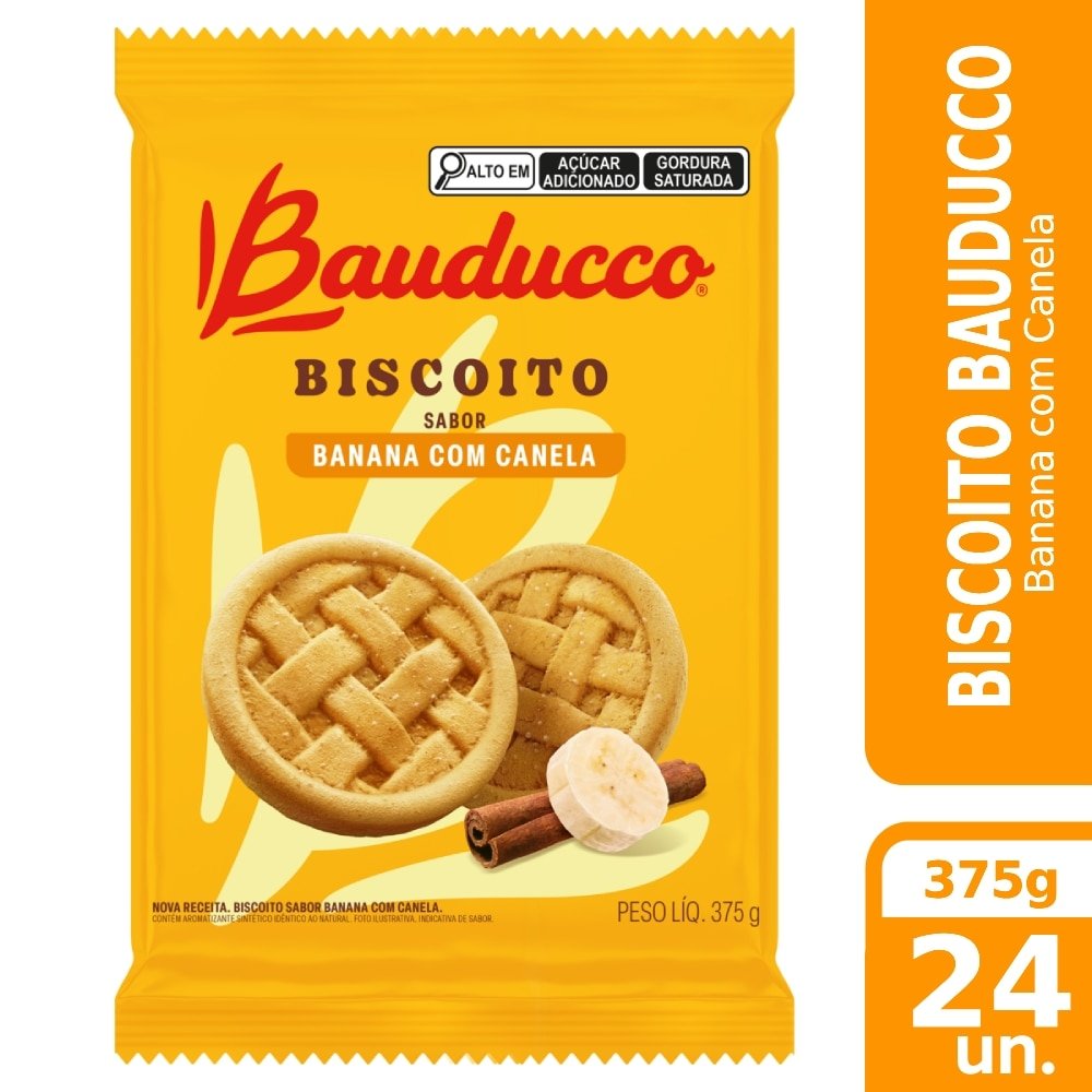 Biscoito Bauducco Banana com Canela 375g - Embalagem com 24 Unidades