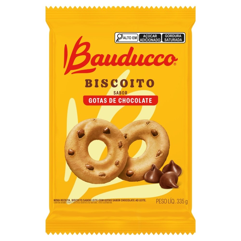 Biscoito Bauducco Gotas de Chocolate 335g - Embalagem com 24 Unidades