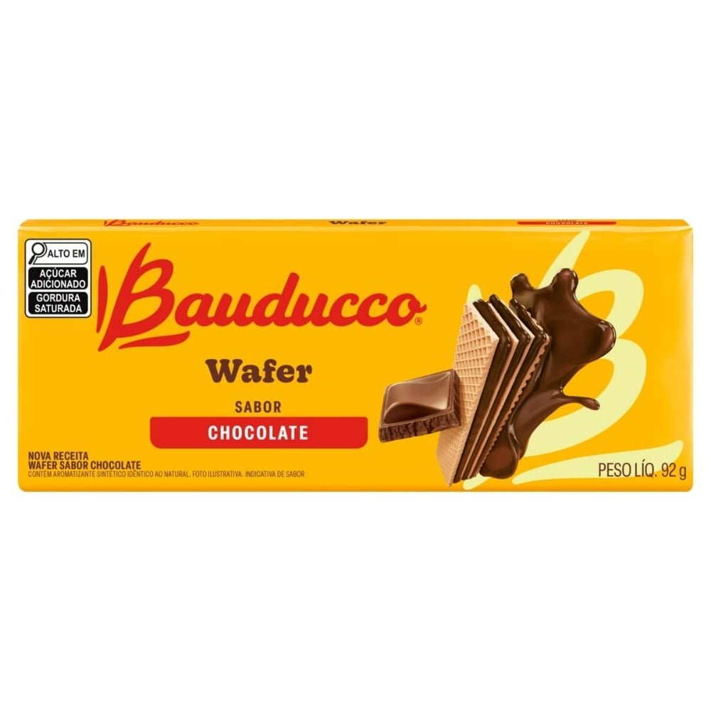 Biscoito Bauducco Wafer Chocolate 92g - Embalagem com 32 Unidades