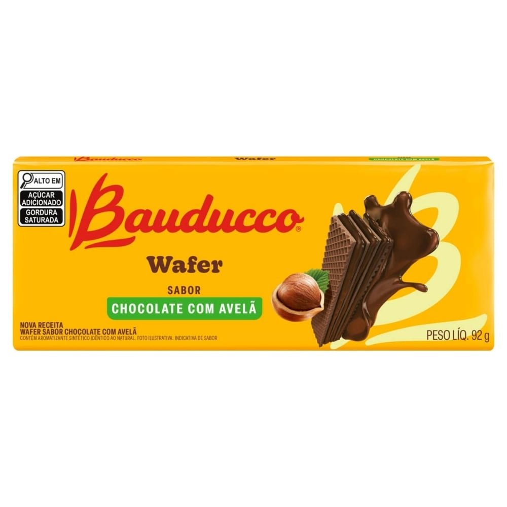 Biscoito Bauducco Wafer Avelã 92g - Embalagem com 32 Unidades