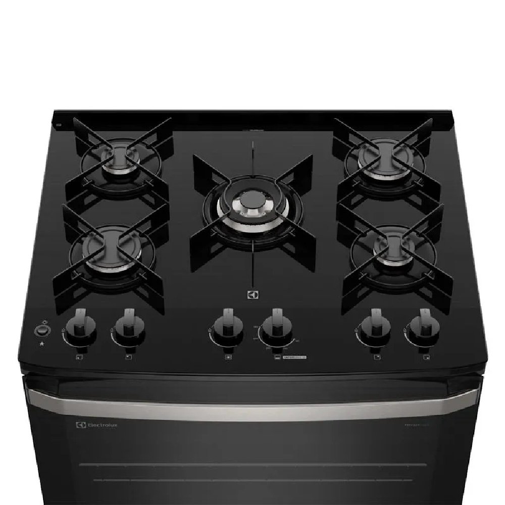 Fogão Electrolux 5 Bocas Experience Com Mesa De Vidro PerfectCook e VaporBake Preto FE5GP - Bivolt