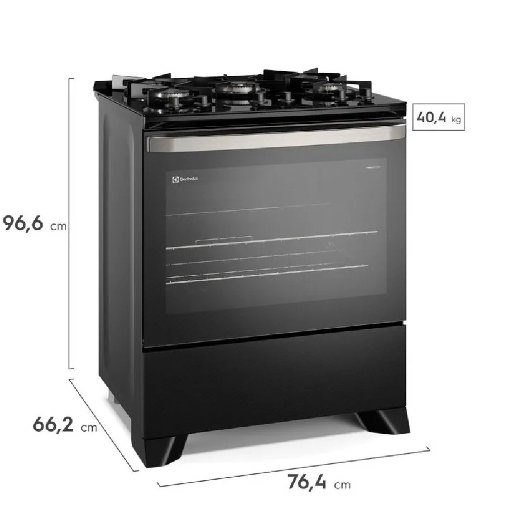 Fogão Electrolux 5 Bocas Experience Com Mesa De Vidro PerfectCook e VaporBake Preto FE5GP - Bivolt