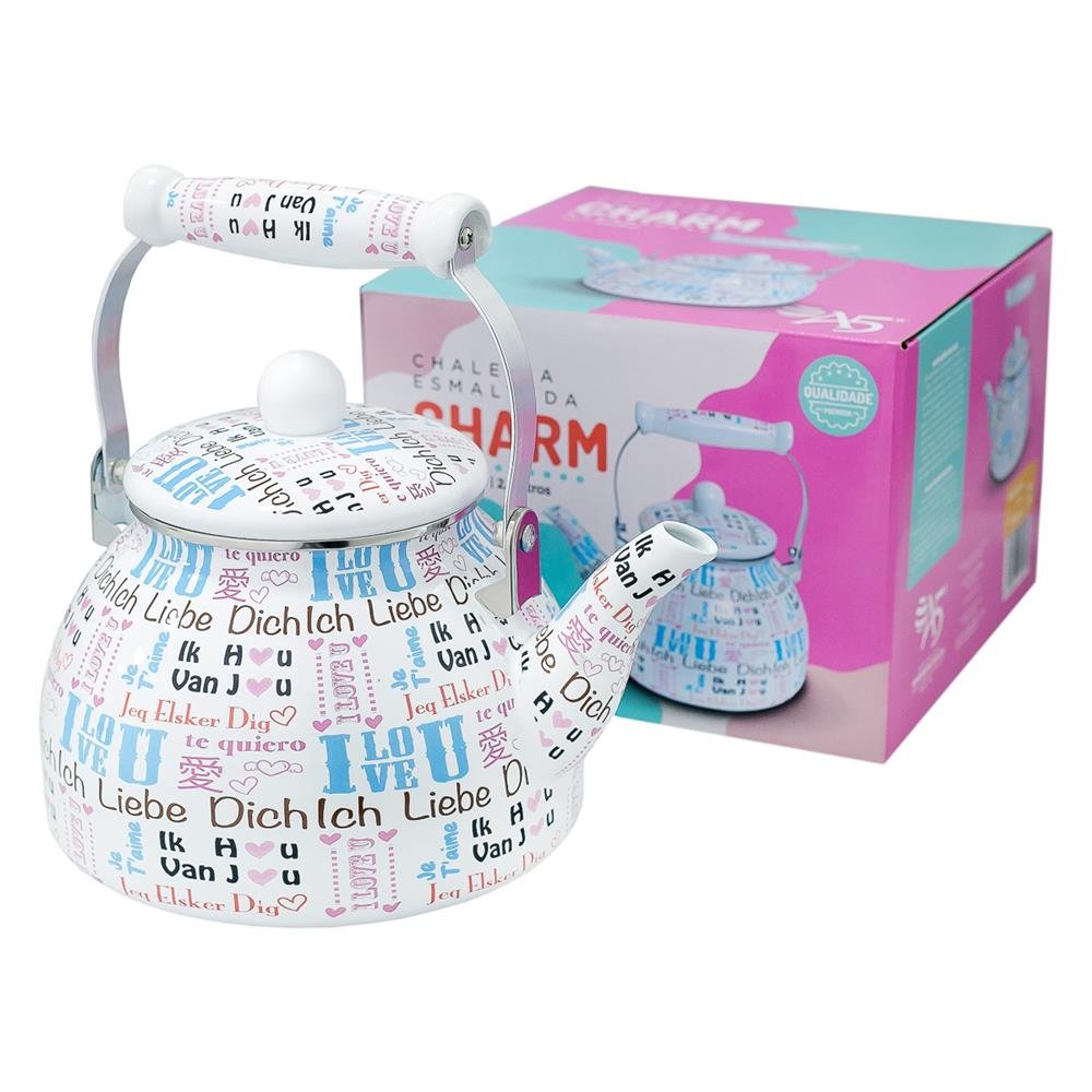 Chaleira Esmaltada Charm 2,5 Litros S/Apito Love