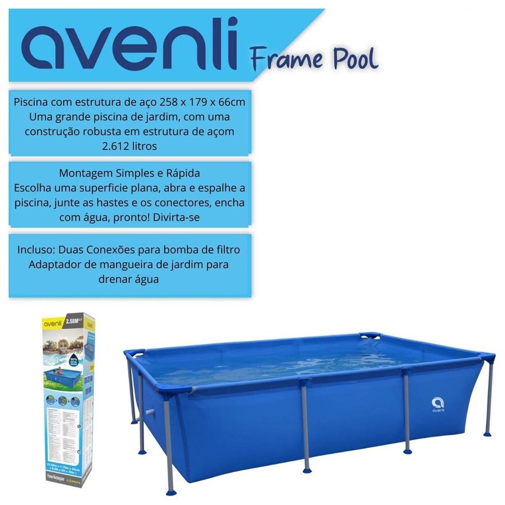 Piscina Estrutural Retangular 2612 Litros Frame 2,58m x 1,79m x 66cm Avenli 17805